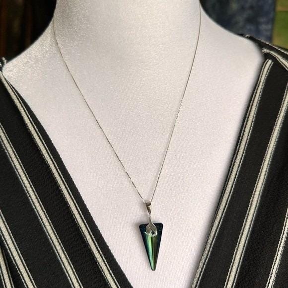 Swarovski Crystal Necklace & Threader Earrings Set Spike Shape Bermuda Blue - Picture 6 of 7